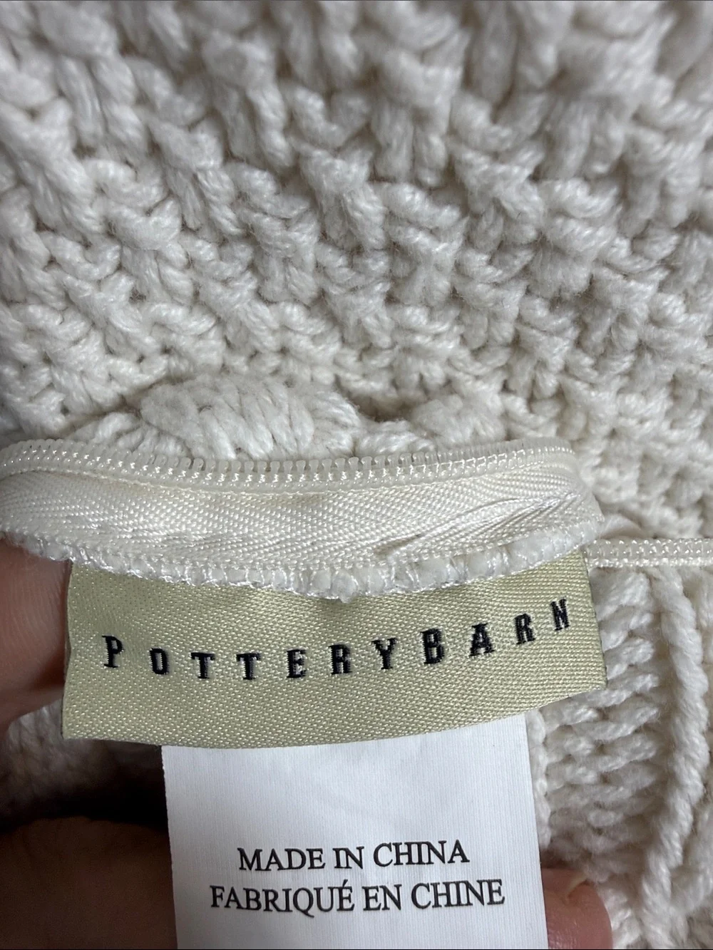 Pottery Barn Sweater Knit Ivory Cream Pillow Cover 26” Square M-414